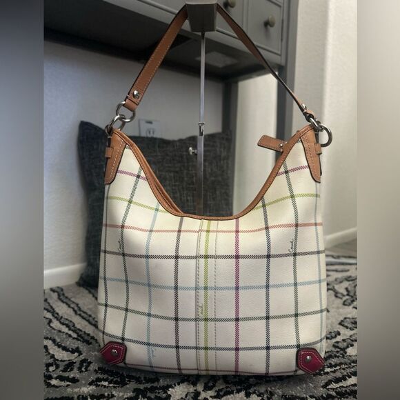 Coach Women's Plaid Tattersall Shoulder Bag - White and Pink - Picture 4 of 13